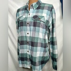 Patagonia Women's Teal Black Organic Cotton Midweight Fjord Flannel Shirt; LG/14